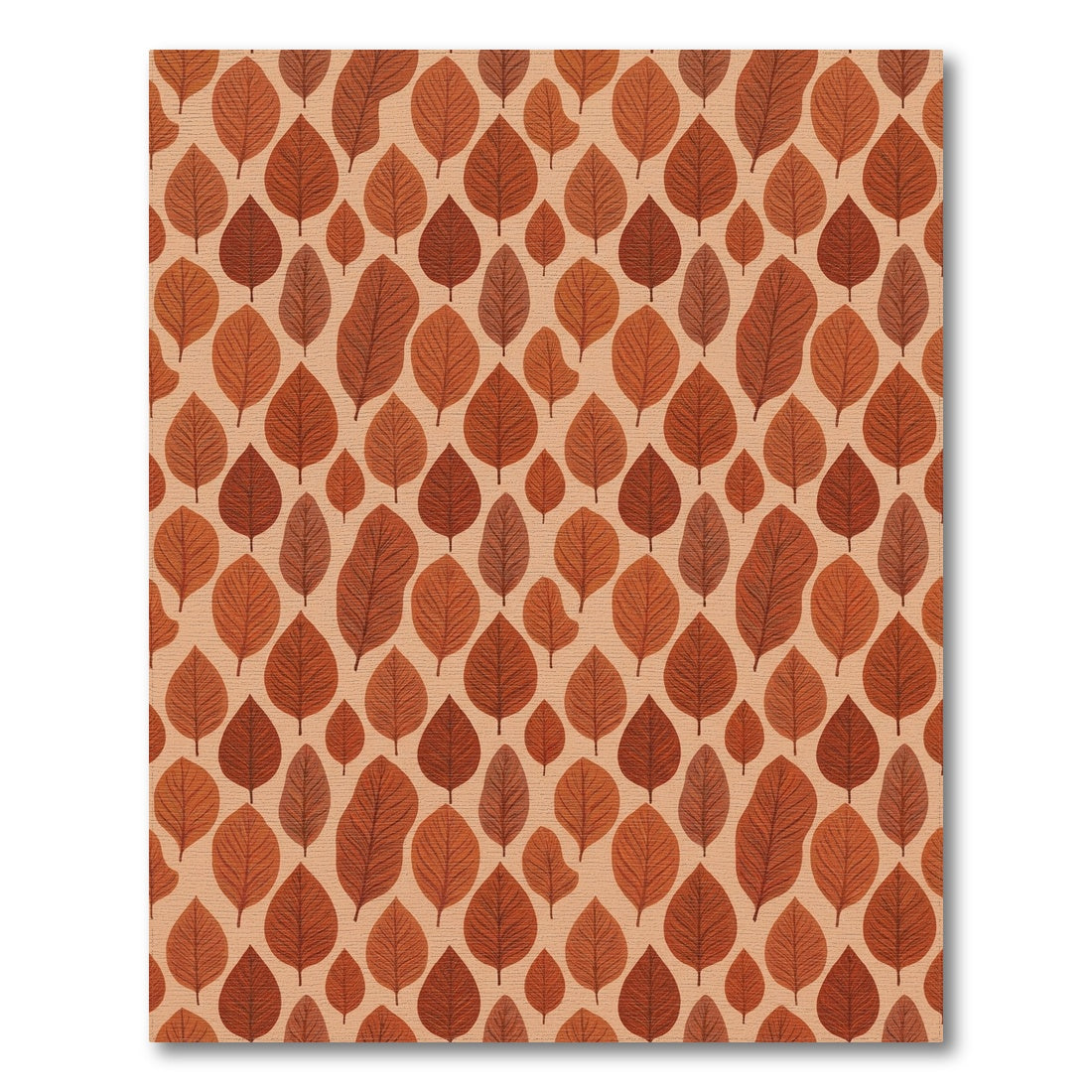Warm Rust Beige Leaves Pattern Rug