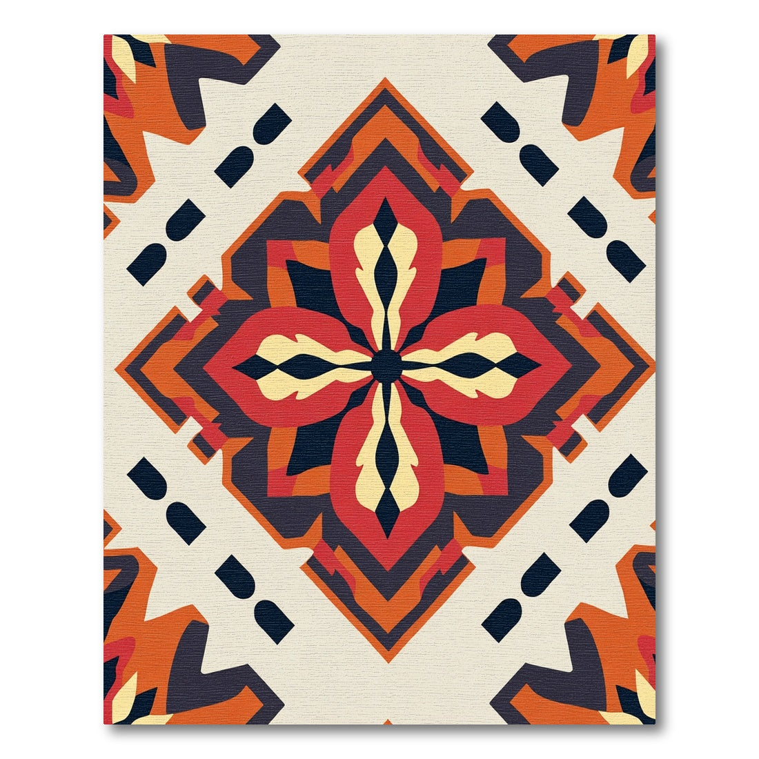 Crimson Red Geometric Floral Medallion Rug