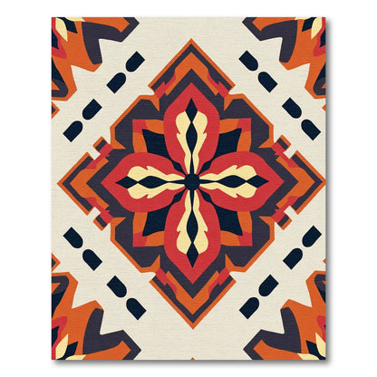 Crimson Red Geometric Floral Medallion Rug