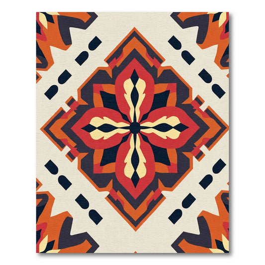 Crimson Red Geometric Floral Medallion Rug