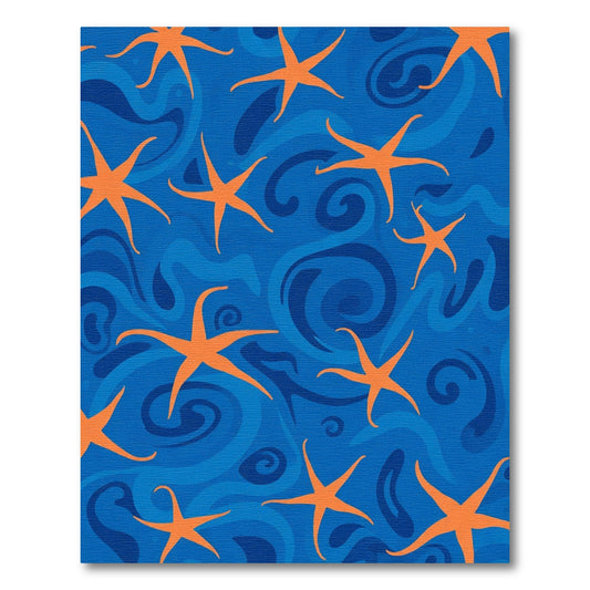 Orange Starfish With Blue Swirls Rug