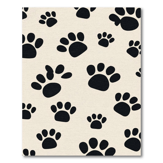 Black Paw Prints Cream Background Rug