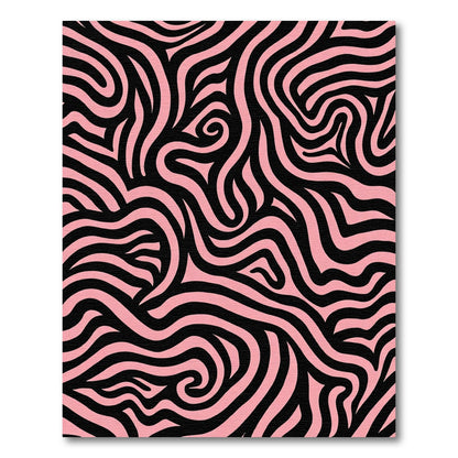 Pink Black Abstract Swirling Lines Rug