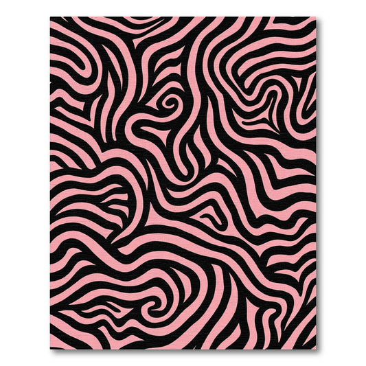 Pink Black Abstract Swirling Lines Rug