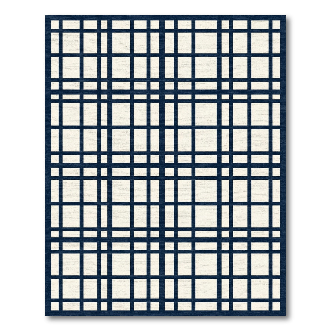 Modern Navy and Cream Plaid Grid Rug