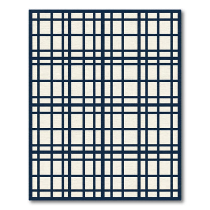 Modern Navy and Cream Plaid Grid Rug