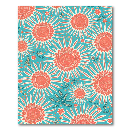 Coral Burst Sunburst Floral Print Rug