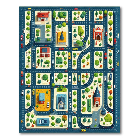 Playful Colorful City Street Map Rug