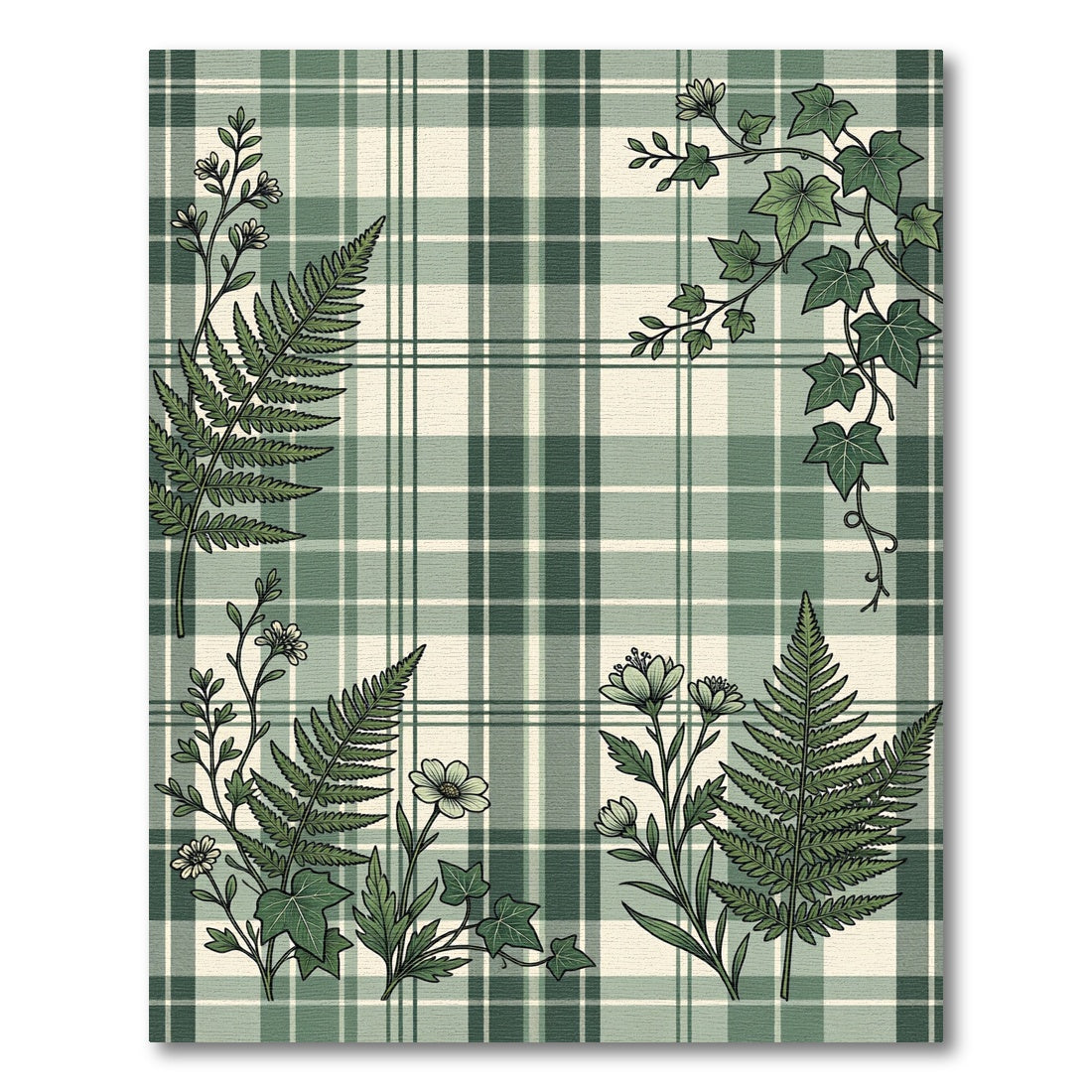 Sage Botanical Fern and Ivy Plaid Rug