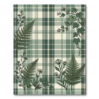 Sage Botanical Fern and Ivy Plaid Rug