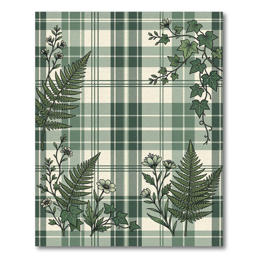 Sage Botanical Fern and Ivy Plaid Rug