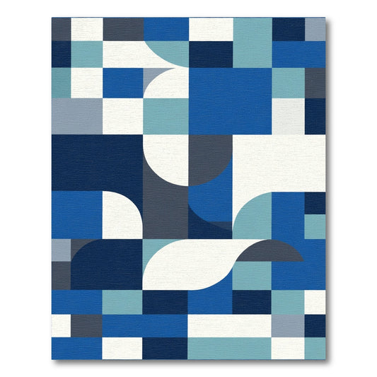 Modern Blue Geometric Curve Blocks Rug