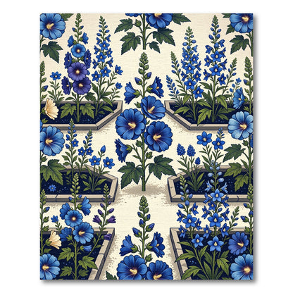 Vibrant Blue Garden Bloom Arrangement Rug