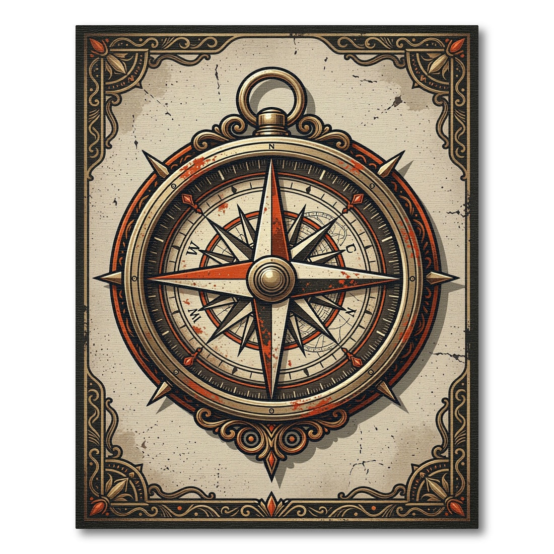 Vintage Compass Nautical Bronze Iron Rug