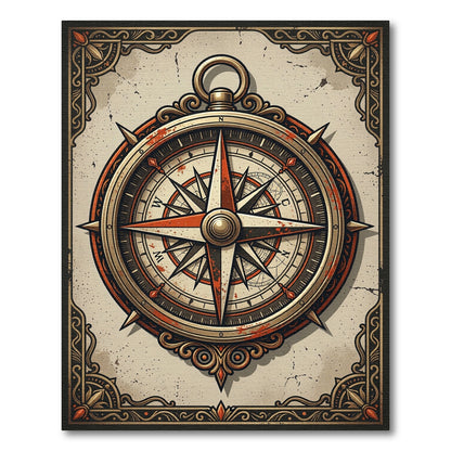 Vintage Compass Nautical Bronze Iron Rug