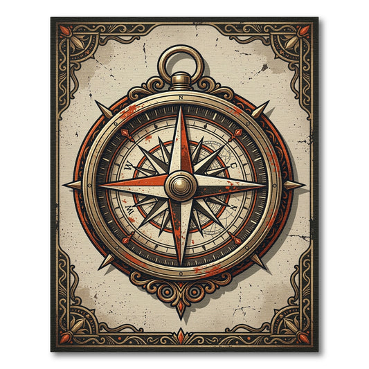 Vintage Compass Nautical Bronze Iron Rug