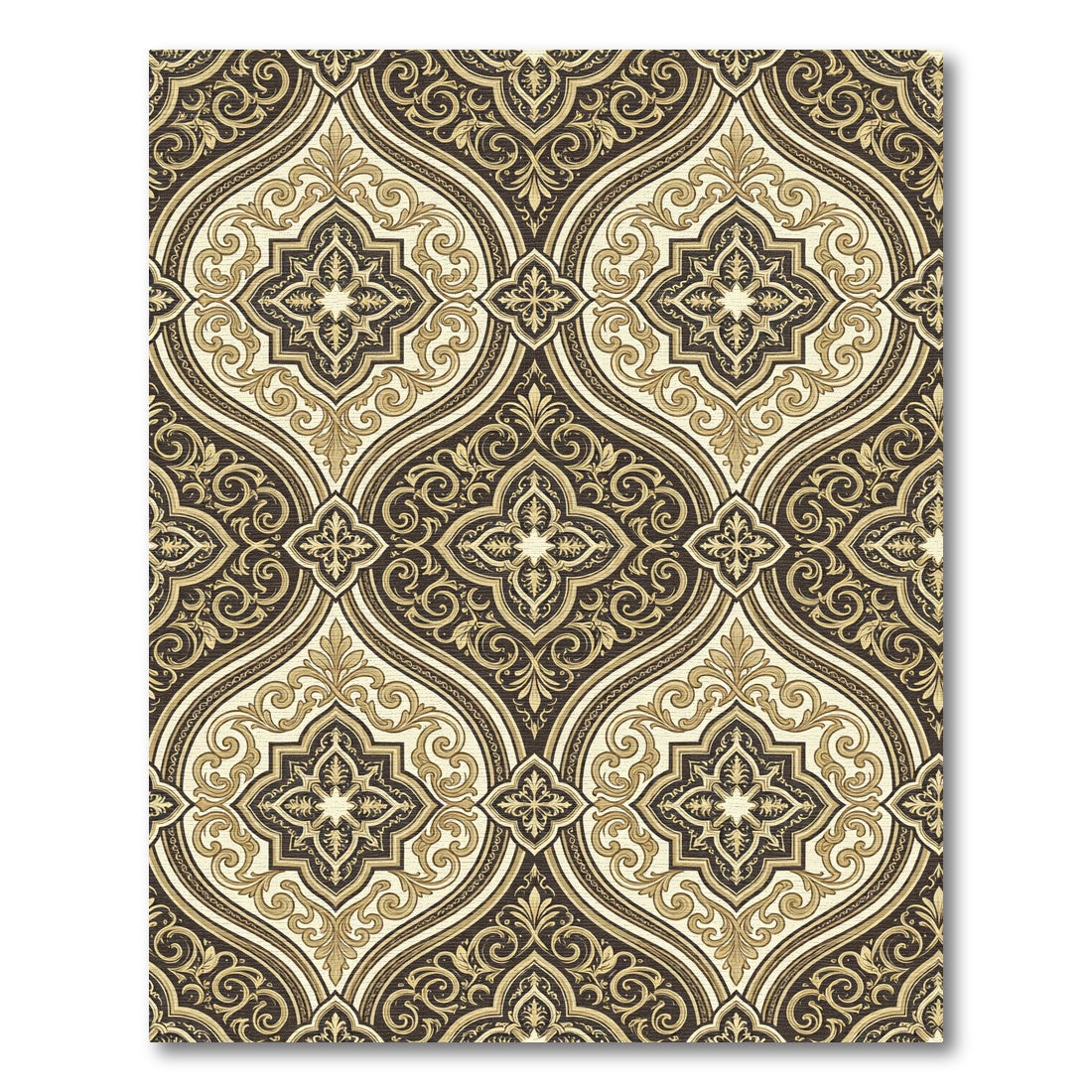 Elegant Gold Damask Scroll Medallion Rug