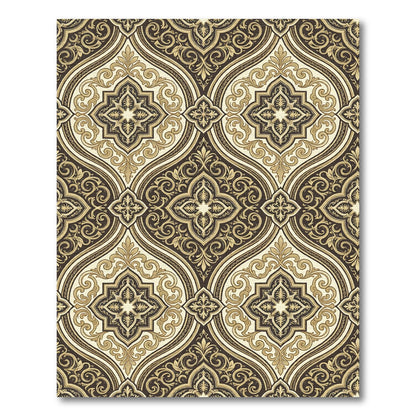 Elegant Gold Damask Scroll Medallion Rug