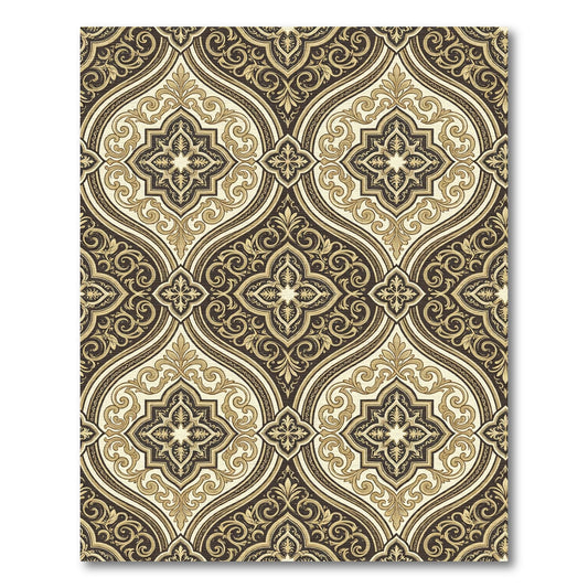 Elegant Gold Damask Scroll Medallion Rug