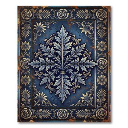 Ornate Navy Acanthus Leaf Floral Medallion Rug