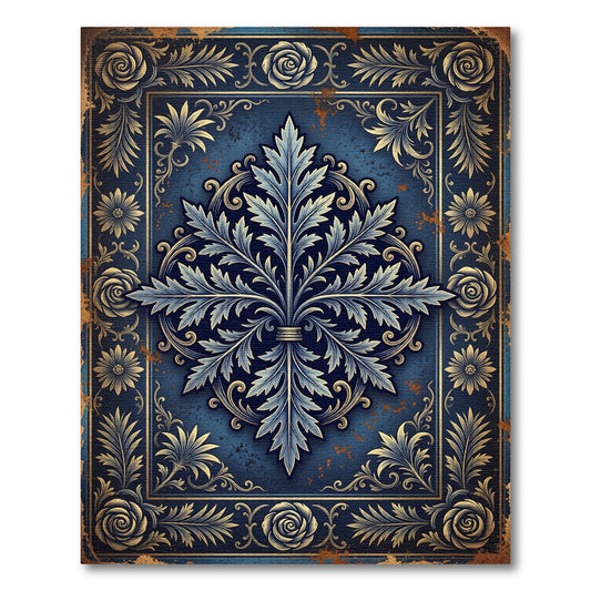 Ornate Navy Acanthus Leaf Floral Medallion Rug