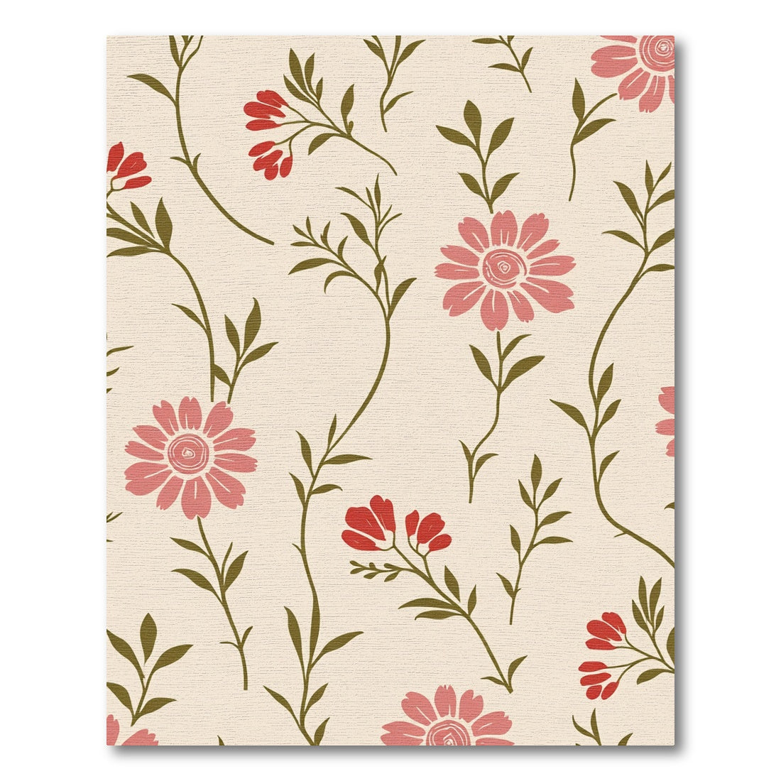 Pink Red Floral Branch Cream Rug