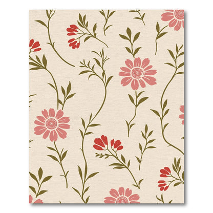 Pink Red Floral Branch Cream Rug