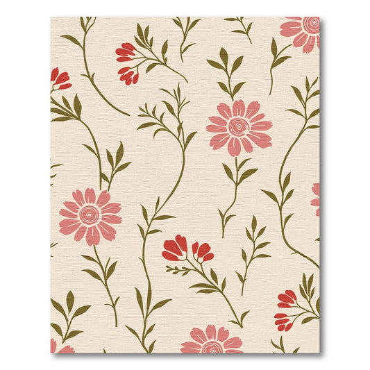 Pink Red Floral Branch Cream Rug