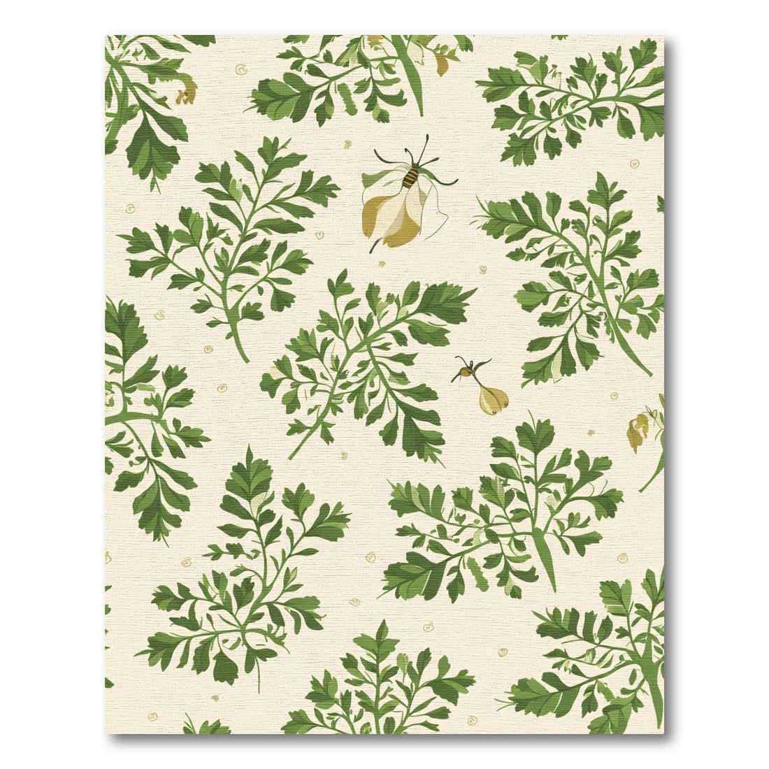 Green Herb Botanical Cream Rug