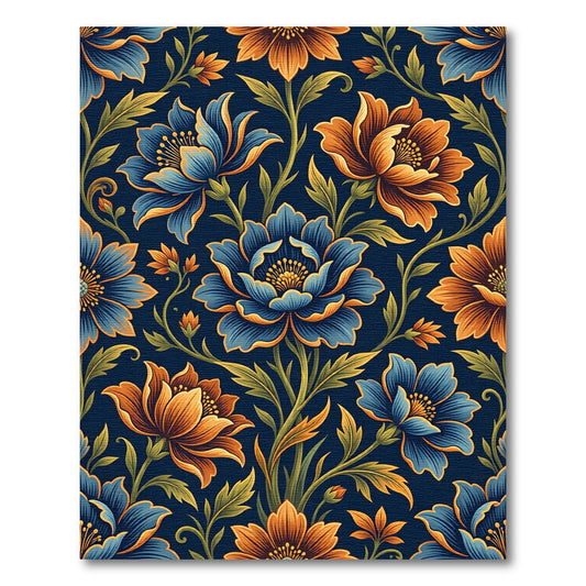 Midnight Blue and Golden Floral Bloom Rug