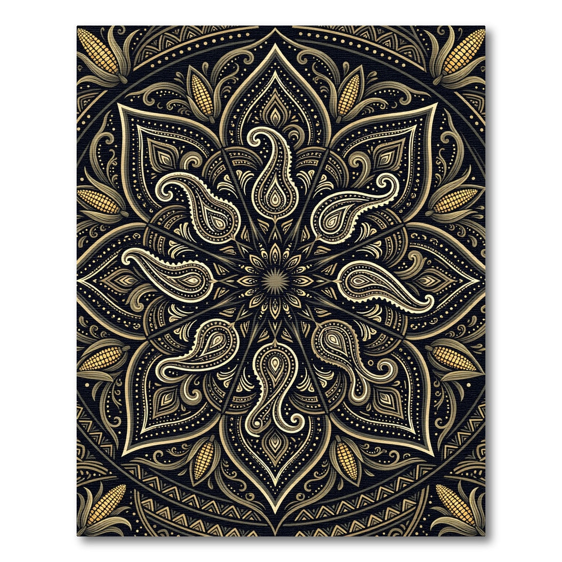 Golden Paisley Corn Mandala Medallion Rug