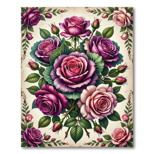 Elegant Magenta and Blush Rose Bouquet Rug