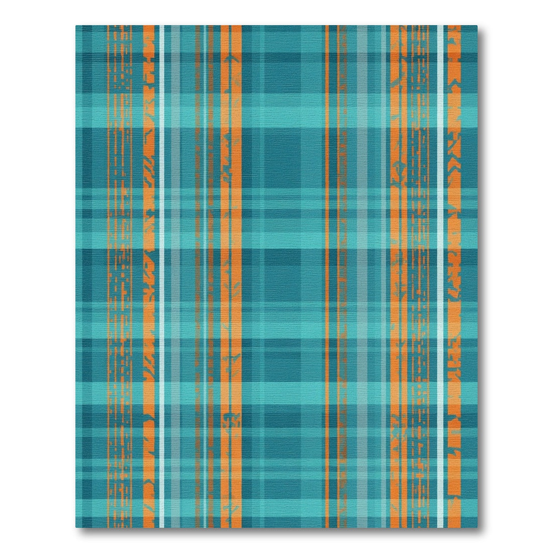 Coastal Turquoise Orange Plaid Texture Rug