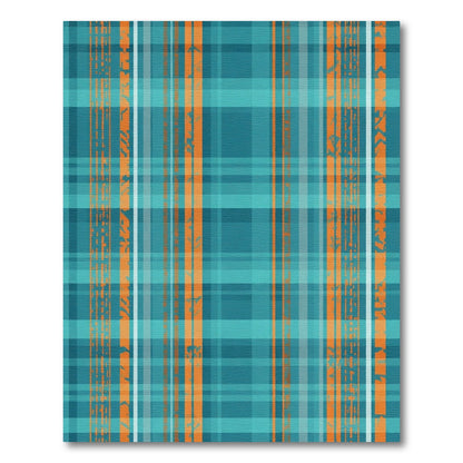 Coastal Turquoise Orange Plaid Texture Rug