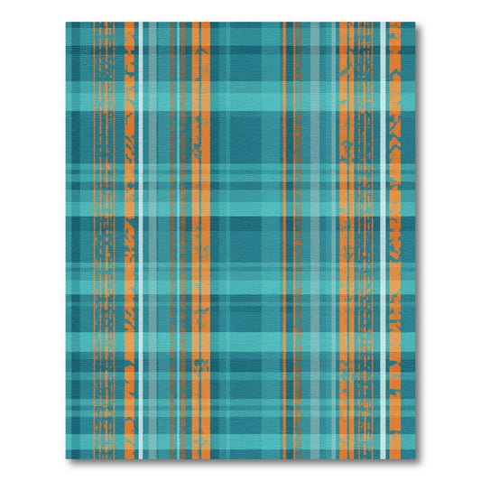 Coastal Turquoise Orange Plaid Texture Rug