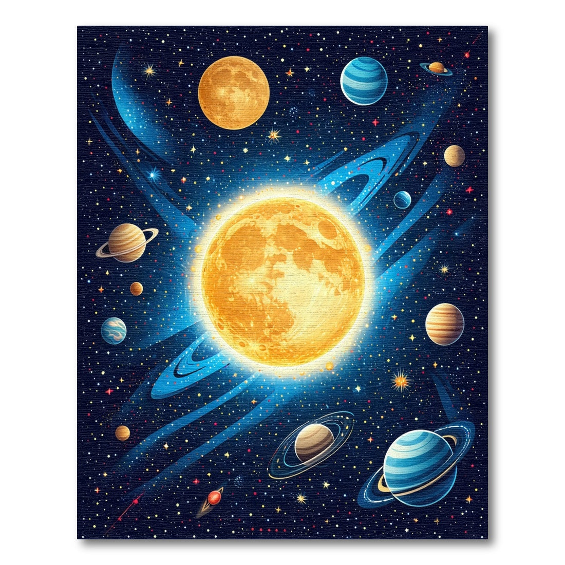 Vibrant Golden Cosmic Planets Stars Rug