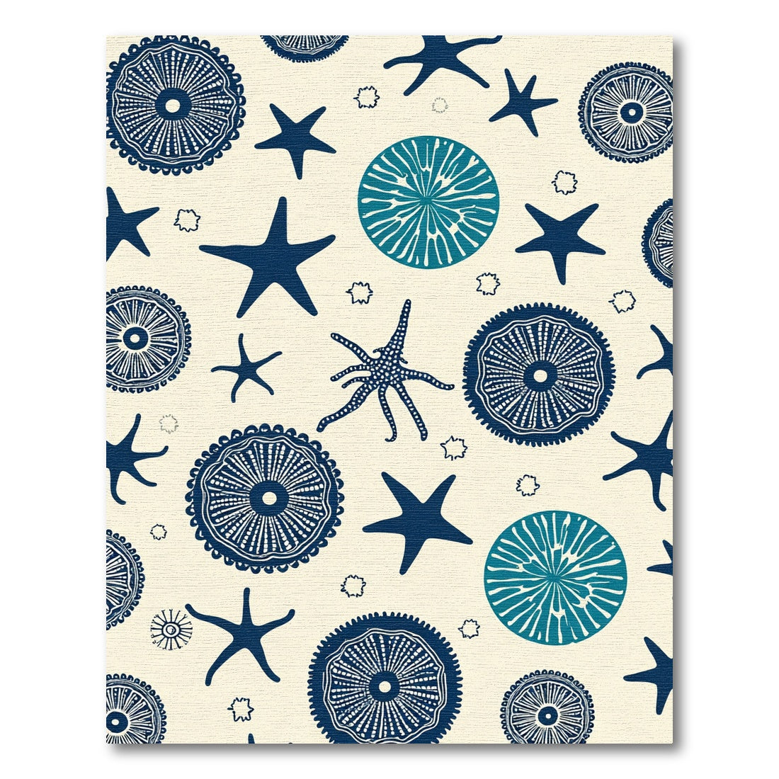 Navy Teal Starburst Medallion Seafloor Rug