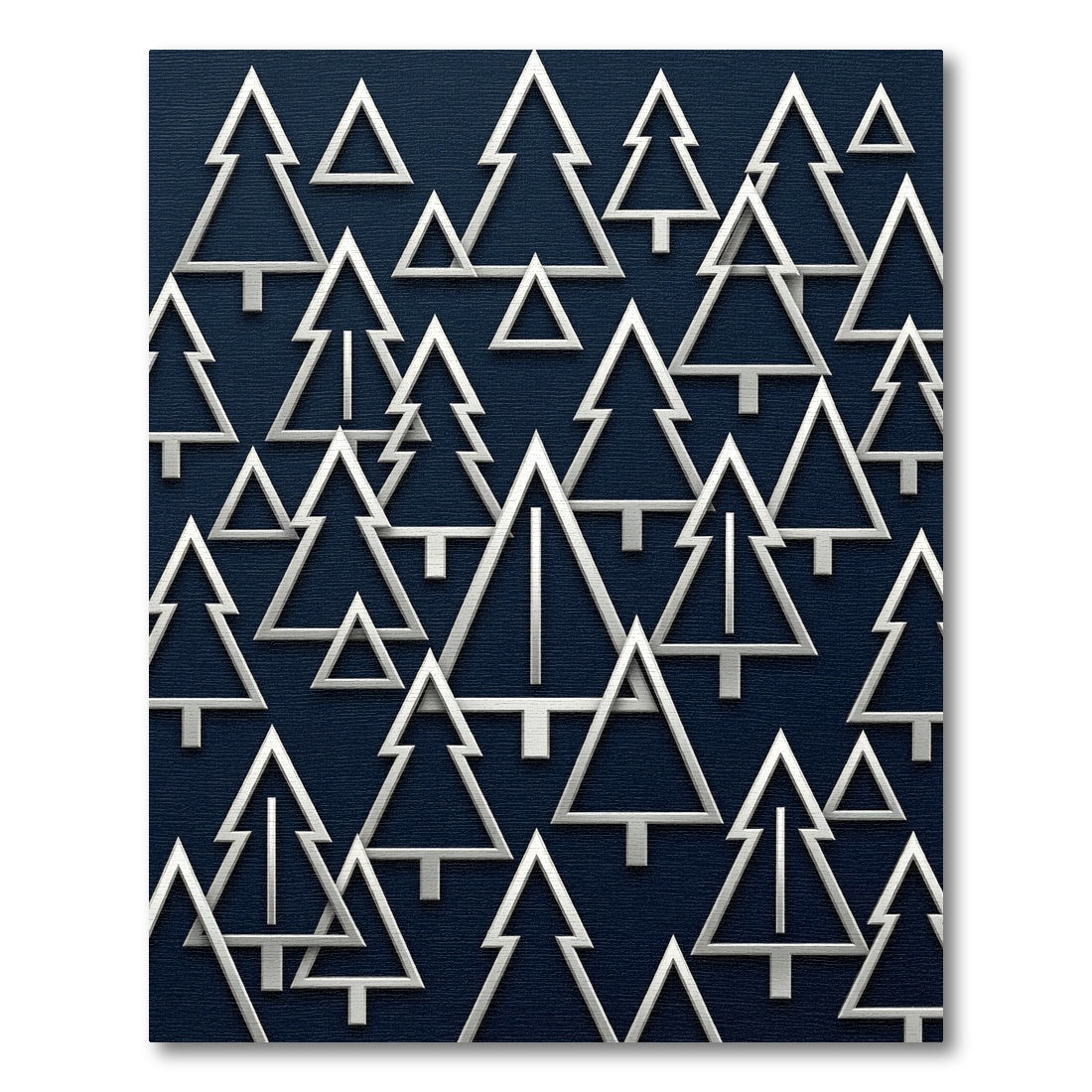 Modern Navy Silver Minimalist Pine Tree Rug