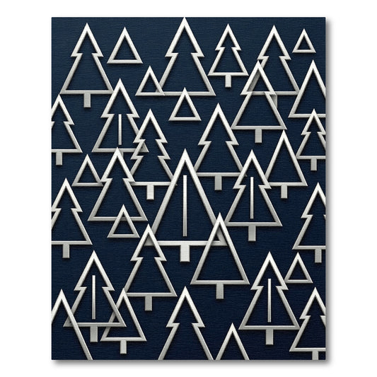 Modern Navy Silver Minimalist Pine Tree Rug