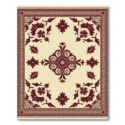 Deep Red Floral Medallion Cream Rug