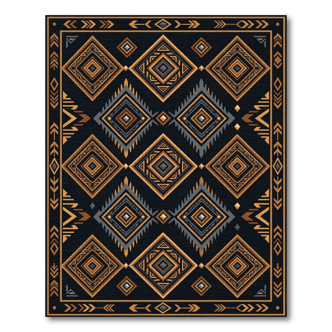 Geometric Amber Obsidian Aztec Diamond Rug