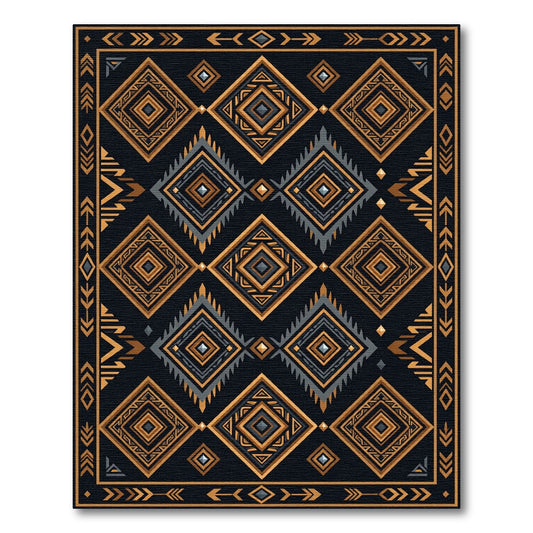 Geometric Amber Obsidian Aztec Diamond Rug