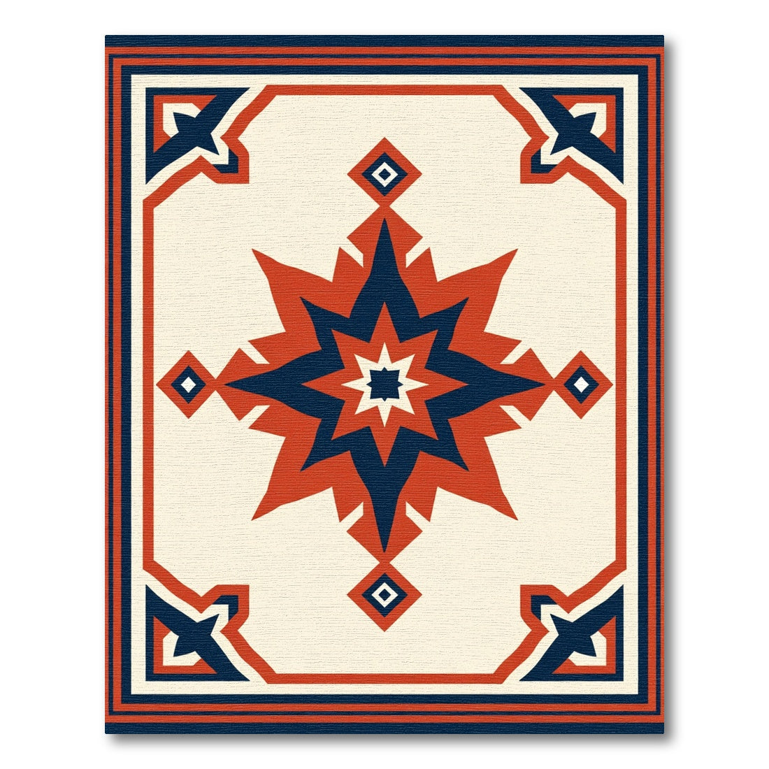 Crimson Navy Starburst Geometric Rug