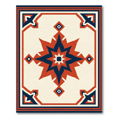 Crimson Navy Starburst Geometric Rug