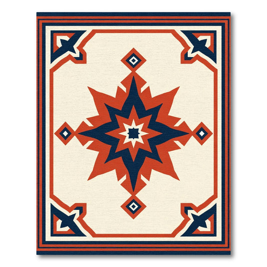 Crimson Navy Starburst Geometric Rug