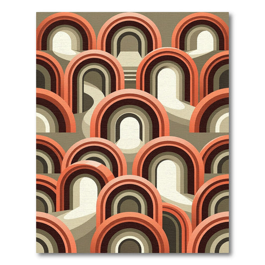 Mid Century Burnt Orange Arch Mosaic Rug