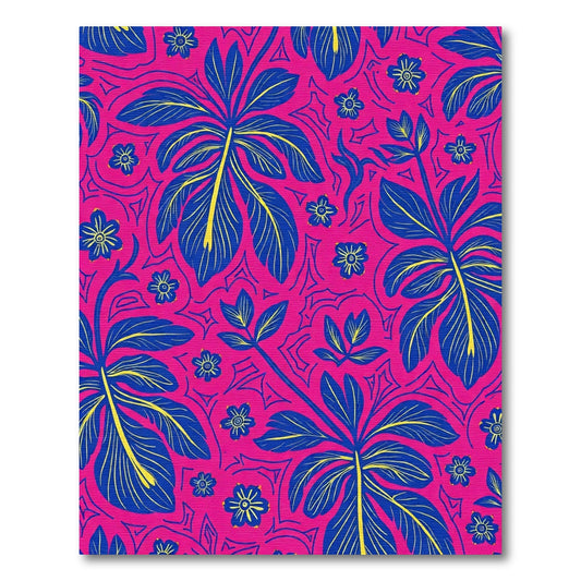 Bold Fuchsia Tropical Leaf Medley Rug