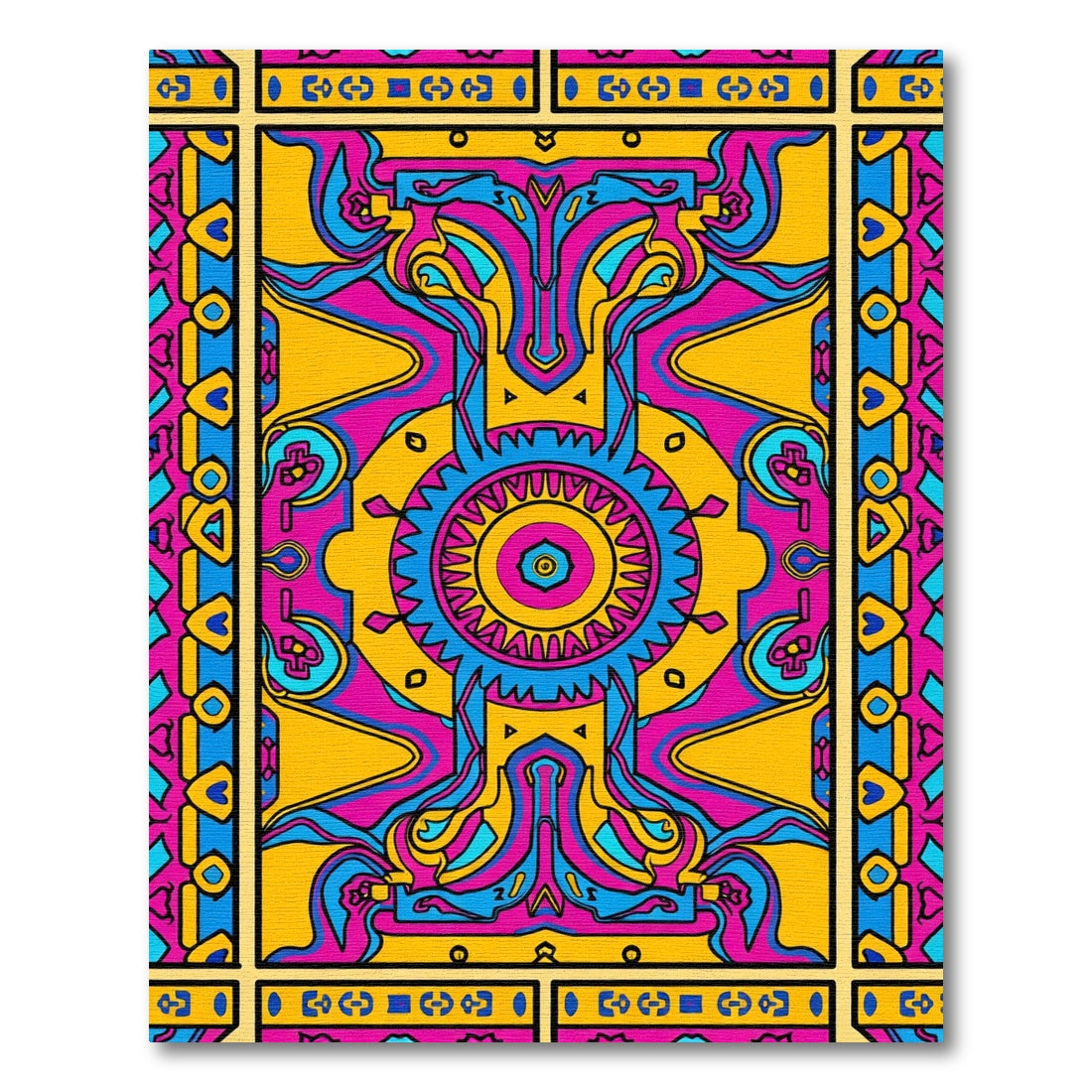 Bold Pink Blue Yellow Geometric Mandala Rug