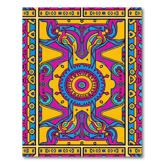Bold Pink Blue Yellow Geometric Mandala Rug