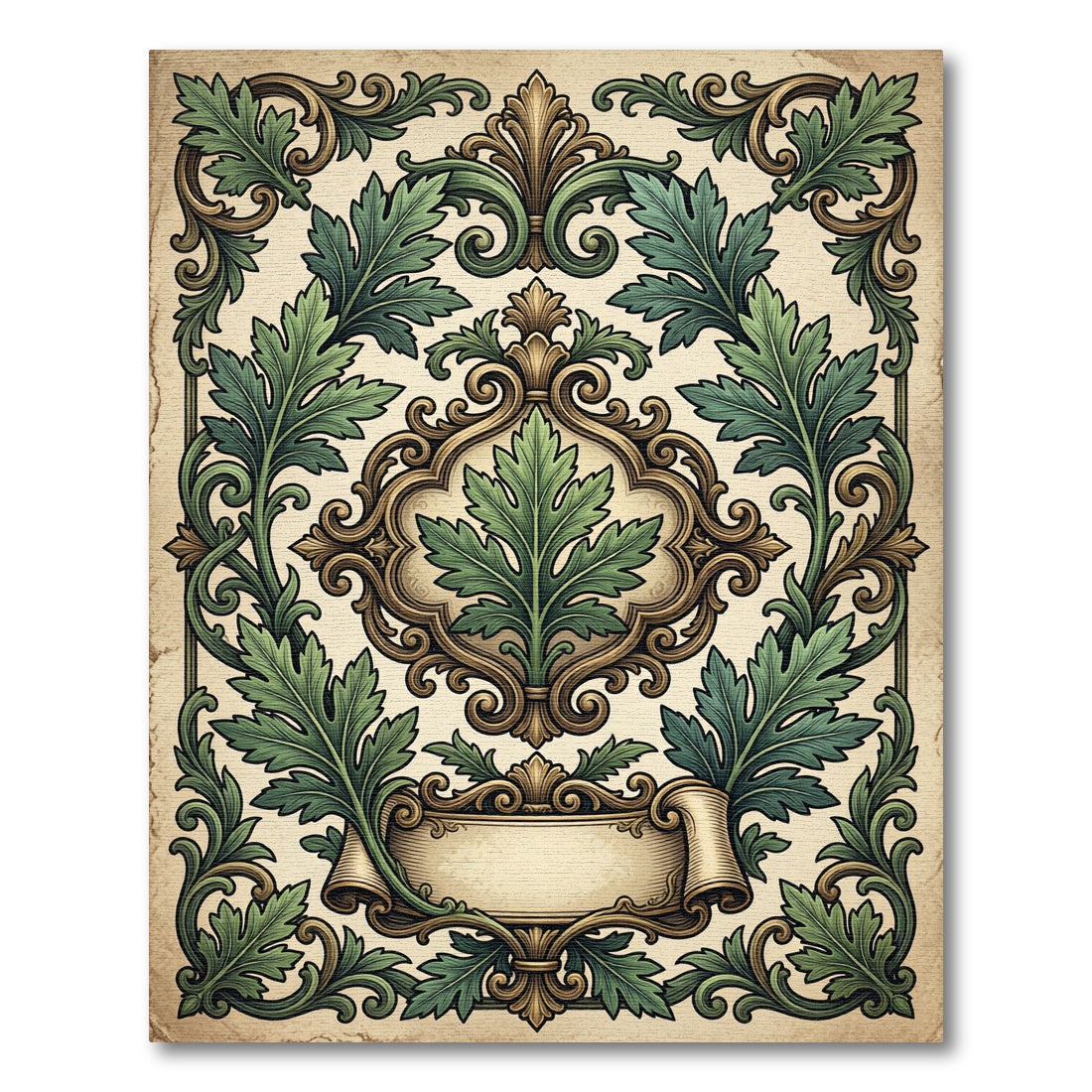 Ornate Emerald Acanthus Scroll Flourish Rug